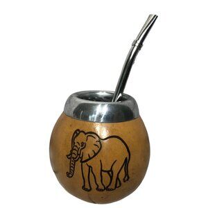 Yerba Mate Gourd Straw Stainless Cup KIT ARTISAN HANDMADE Elephant